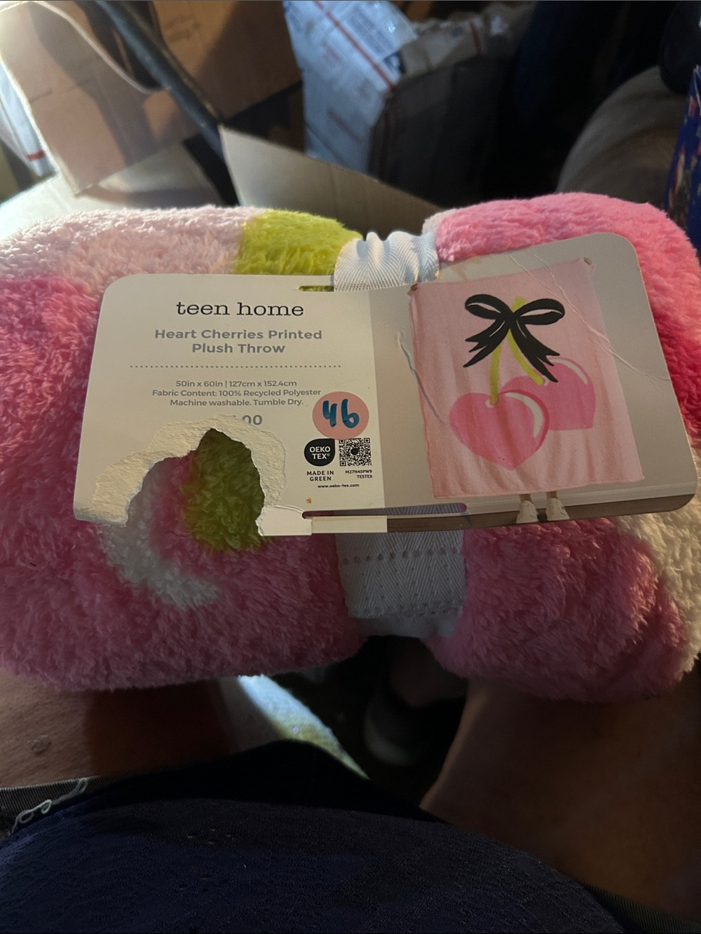 Pink Heart Cherries Plush Throw Blanket